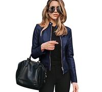 Peuignao Giubbotto Ecopelle Donna Giacca Similpelle Giubbino Giacche Ecopelle Giacca Biker Jacket Faux Leather Jacket Donna Giacca Finta Pelle Sintetica Donna Stand-up Curvy Primavera Marina 4XL