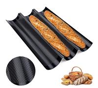 Peuirre Stampo Pane Francese, Teglia Forno Baguette, Stampi Baguette Antiaderenti, Vassoio Baguette Antiaderente per 3 Baguette, con un Buon Rivestimento Antiaderente, per Familiare, Panetteria(Nero)
