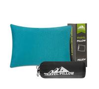 PEUJEW Cuscino da viaggio comprimibile in memory foam, essenziale per il viaggio, piccolo cuscino, con sacchetto impermeabile, federa traspirante, ideale per auto, campeggio e viaggi in zaino (blu)