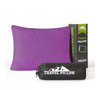 PEUJEW Piccolo cuscino in memory foam triturato, cuscino da campeggio, cuscino da viaggio, comprimibile, medio rigido, copertura traspirante, ideale per escursioni, aereo e auto (viola, M)