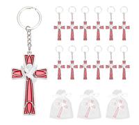 PEUTIER 12pz Portachiavi a Croce con Colomba Dello Spirito Santo Rosso, Portachiavi a Croce e Colomba con Sacchetti di Garza Recuerdos de Confirmacion Catolica per Ospiti Bomboniere