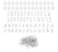 PEUTIER 156pz/6 Set A-Z Ciondoli con Lettere per Creazione di Gioielli, 3 Disegni Ciondoli Iniziali Mini Pendenti con Alfabeto ABC con 200 Anelli di Salto Aperti per Braccialetto Collana (Argento)