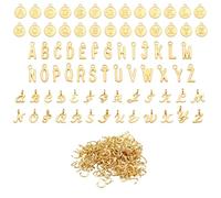 PEUTIER 156pz/6 Set A-Z Ciondoli con Lettere per Creazione di Gioielli, 3 Disegni Ciondoli Iniziali Mini Pendenti con Alfabeto ABC con 200 Anelli di Salto Aperti per Braccialetto Collana (Oro)