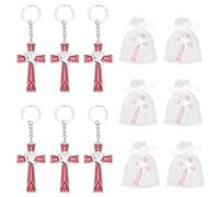 PEUTIER 6 Pezzi Portachiavi a Forma di Croce con Colomba Dello Spirito Santo, Portachiavi a Forma di Croce e Colomba con Sacchetti di Garza Bomboniere per la Cresima per la Prima Comunione