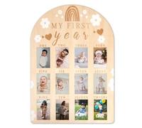 PEUTIER Cornice Foto per Bambino, Cornice per Foto Personalizzata per Il Mio Primo Anno Tavola in Legno per Decorazioni per la Scuola Materna del Compleanno del Bambino della Ragazza del Ragazzo