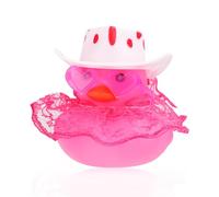 PEUTIER Paperella di Gomma, Paperella di Gomma per Macchinina Accessori per Paperella per Auto con Cappello a Cilindro Occhiali da Sole Gonna per Decorazione per Scrivania (Rosa)