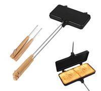 PEUTIER Pie Iron, Antiaderente Tostapane Manuale per Panini con 4 Manici Rimovibili Portatile Macchina per Preparare Panini per Falò Macchina per Torte di Montagna Attrezzatura per Cucinare su Falò