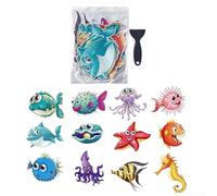 PEVA Marine Life - Set di 12 adesivi antiscivolo per vasca da bagno, con raschietto, per la sicurezza del bagno dei bambini, design divertente e impermeabile
