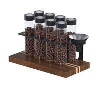 Pevfeciy Contenitore per Caffè in Grani 8 Tubi, Barattolo da Caffè Monodose in Noce con Supporto e Imbuto, Contenitore per Caffè Espresso, Valvola di Uscita Monouso, Capacità 20-26g,Schwarz,XL