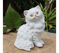 Pevfeciy Figure Decorative da Giardino in Resina e Statue, Resistente alle intemperie, Simpatica Scultura di Gatto Persiano, Altamente realistica, Regalo per Gli Amanti dei Gatti,Bianca,11x10x15cm