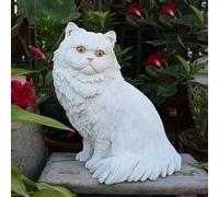 Pevfeciy Figure Decorative da Giardino in Resina e Statue, Resistente alle intemperie, Simpatica Scultura di Gatto Persiano, Altamente realistica, Regalo per Gli Amanti dei Gatti,Bianca,25x21x28cm