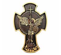 Pevfeciy San Michele Arcangelo Statua in Legno Intagliata a Mano, Statua Decorativa per Casa, Statuette Angeli Portafortuna, Adatta per Sospensione a Parete