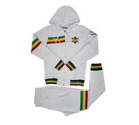 Peviani Time Is Money - Set tuta da uomo Rasta con cappuccio e pantaloni da jogging, 100% poliestere, ispirato al reggae, 5 colori, streetwear e loungewear, bianco, 3XL