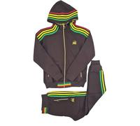 Peviani Time Is Money - Set tuta da uomo Rasta, con cappuccio e pantaloni da jogging, con cerniera intera, dettagli a righe rasta, abbigliamento casual streetwear, Marrone, S