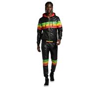 Peviani Time is Money - Tuta da uomo slim fit, con cappuccio e cerniera intera, 100% poliestere traspirante, Nero 1, XXL
