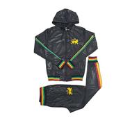 Peviani Time Is Money - Tuta da uomo slim fit, con cappuccio e pantaloni da jogging, 100% poliestere, stile reggae Jamaica, colore: rosso, verde, giallo, nero, Nero , M