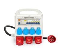 Peviasot Interruttore di protezione FI, 2 x CEE 400 V/16 A+4 x 230 V Schuko IP44 5 poli, distributore di corrente di costruzione 32 a parete con coperchi di sicurezza