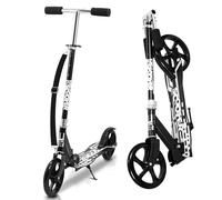 Peviasot Monopattino pieghevole per bambini, scooter con ruote Big Wheel, 2 ruote, 3 rotelle regolabili in altezza, freno posteriore, scooter con capacità di carico di 100 kg, colore nero