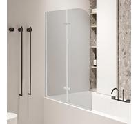 Peviasot Pannello doccia pieghevole per vasca da bagno, 100 x 140 cm, 2 pezzi in vetro di sicurezza da 6 mm (EGS), accessorio per vasca da bagno, argento trasparente