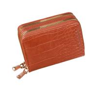 PEVive Piccolo portafoglio da donna contemporaneo con custodia per carte in rilievo PU 1eather con cerniera sicura, Marrone