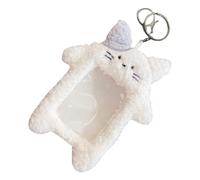 PEVive Porta foto in peluche con portachiavi, motivo: orso, gatti, foto, porta carte di credito, Gatto bianco.