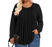 PEVRL Camicette da donna a maniche lunghe per taglie forti, tuniche autunnali, camicette da indossare con leggings, nero, 5XL