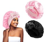 PEVRUAY 2pcs Cuffia Seta Capelli Ricci,cuffia capelli ricci notte,cuffia in seta per dormire,Berretto da notte in seta con cinghie regolabili,Berretto per Dormire in Raso Morbido e Confortevole