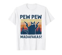 Pew Pew Madafakas Vintage Crazy Cat Funny Maglietta Maglietta