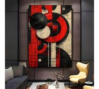 PEWFBS Arte murale geometrica rossa astratta - Grande dipinto su tela moderno con cerchi e quadrati audaci, poster e stampe, opera d'arte per soggiorno (60x90 cm/senza cornice)