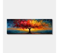 PEWFBS Grande formato astratto su tela, poster da parete, albero della vita rosso e giallo, stampa, quadri per arredamento moderno del soggiorno 70x210 cm, senza cornice.