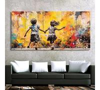 PEWFBS Grande formato Banksy Graffiti Art Boy Girl Hold Hands Canvas Painting Poster Print Wall per soggiorno cameretta dei bambini decorazione della casa (90x180 cm/senza cornice)
