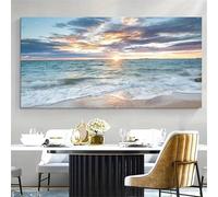 PEWFBS Grande stampa su tela con paesaggio marino al tramonto sull'oceano, decorazione murale nautica costiera per soggiorno, opera d'arte contemporanea 70x140 cm, senza cornice