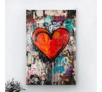PEWFBS Quadri su tela con cuore graffiti vibranti, quadri di grandi dimensioni, poster e stampe XXL, opere d'arte su tela per soggiorno, 70x100 cm, senza cornice