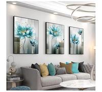 PEWFBS Quadro moderno da parete azzurro per soggiorno, stampa dorata, dipinto su tela astratto con fiori blu, decorazione su tela (20x30cmx3/senza cornice)