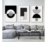 PEWFBS Quadro su tela moderno astratto con forme geometriche, poster, decorazione murale in bianco e nero per soggiorno (60x90cmx3/senza cornice)