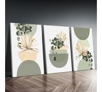 PEWFBS Set da 3 pezzi Boho Chic - Stampe moderne di metà secolo con piante verdi salvia e stampe minimaliste astratte per soggiorno, camera da letto, ufficio, 30x40 cm, senza cornice.