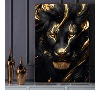 PEWFBS Stampa artistica astratta di leone in oro nero, arte da parete, su tela, per soggiorno, poster moderno su tela, decorazione da parete 50x70 cm, senza cornice