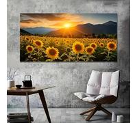 PEWFBS Stampa artistica su tela con campo di girasoli e alba - Decorazione murale senza cornice, adatta per soggiorno, camera da letto e ufficio domestico 60x120 cm senza cornice