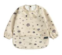 PewinGo Bavaglino per Svezzamento con Maniche Lunghe & BLW, Materiale Morbido e Delicato Sulla Pelle, Impermeabile, Facile da Pulire e Lavabile in Lavatrice, per Neonati, Bambini (Beige)