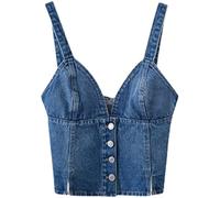 PEWRESLORS Canotta da donna in denim, corsetto con bustino blu jeans, crop top streetwear canotta push up (cerniera), Blu, XX-Large Di Più