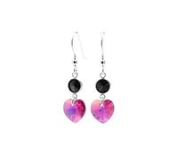 pewterhooter Orecchini pendenti da donna in argento Sterling con cristalli austriaci neri e fucsia, stile vintage, con confezione regalo