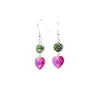 pewterhooter Orecchini pendenti da donna in argento Sterling con peridoto e cristalli austriaci fucsia, stile vintage, con confezione regalo