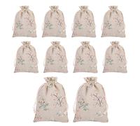 PEXIVOZ 10 Pezzi di Naturale Borsa di Lino e Cotone, Sacchi con Coulisse per Gioielli, Stoffa Stampa Sacchetti Regalo in Juta