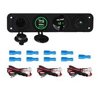 Pexorin Herorider Caricabatteria for auto USB doppio Voltmetro Misuratore ON OFF Interruttori Pannello, for auto Camion Barca Presa accendisigari Splitter Auto Pannello interruttori marini(Green)