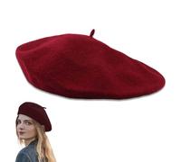 Peysaitr 1 berretto francese, misto lana, berretto francese, cappello invernale e autunnale da donna, classico berretto francese in tinta unita per donne e uomini (rosso), Rosso, 1