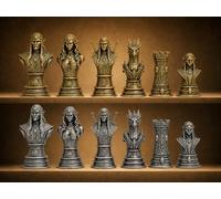 Pezzi degli Scacchi Fantasy Elfi - 32 Pezzi Stampati in 3D, Elfi della Luce e dell'Oscurità, Oro e Argento Antico - Scacchiera Non Inclusa