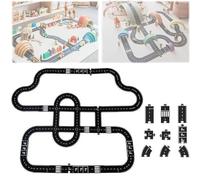 Pezzi di pista flessibili in gomma per puzzle stradale, set di piste flessibili per autostrada, autostrada modulare impermeabile, set di gioco fai-da-te per auto per interni ed esterni (64Pcs)