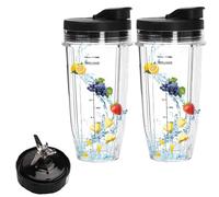Pezzi di ricambio per Ninja, 2 pezzi Blender Bicchieri con coperchio estraibile, 7 lame estrattori compatibili per Ninja Bl2012/Bl487a/Bl492/Bl640/Nn100a/Nn101/Nn102, bicchiere frullatore senza