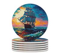 pezzi di sottobicchieri assorbenti per bevande con motivo a nave a vela, mare blu di notte, sottobicchieri per