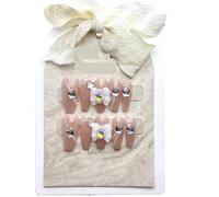 Pezzi for unghie fatti a mano, unghie finte rosa perla farfalla amore, ragazza carina staccabile 10 pezzi (Color : L)